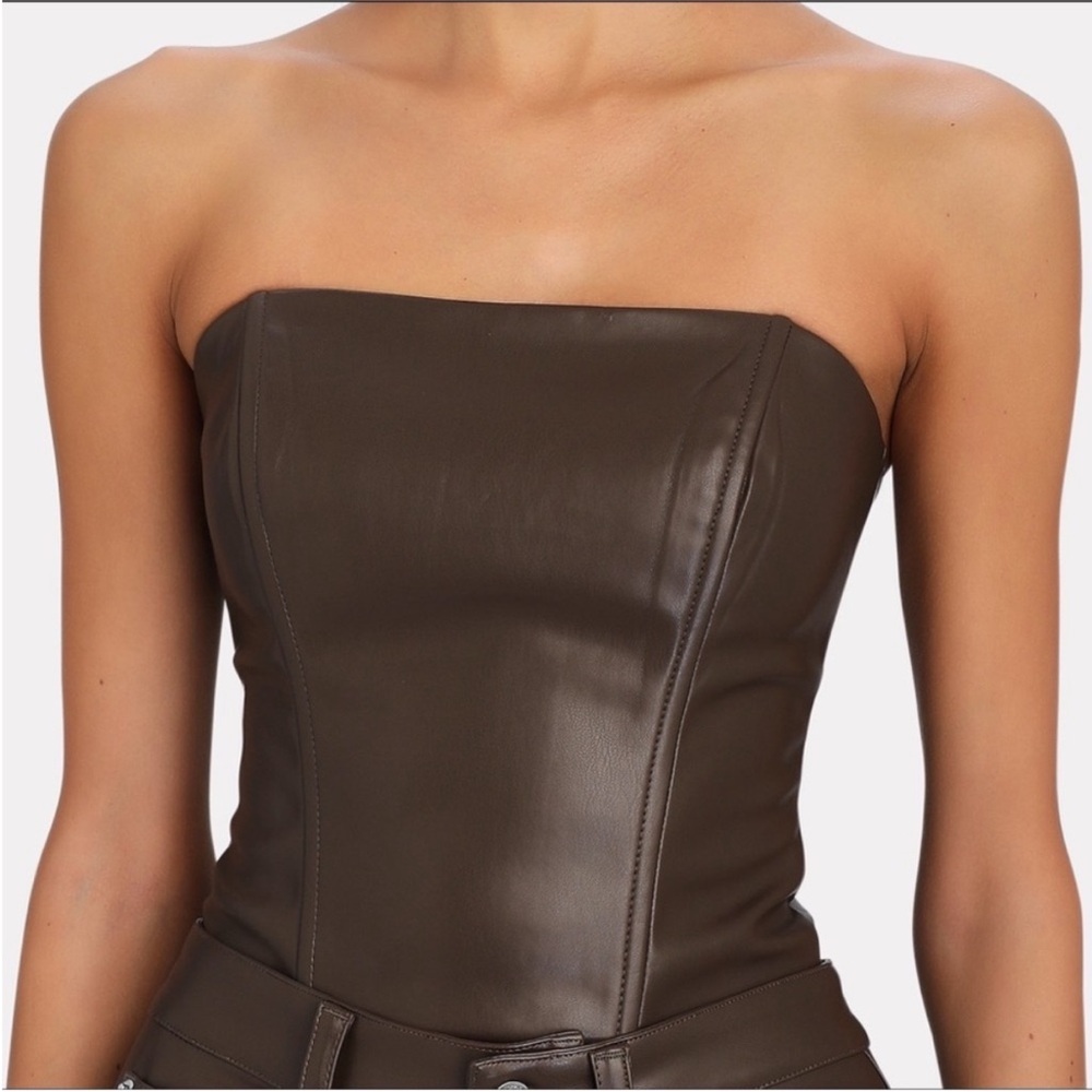WeWoreWhat Brown Faux Leather Corset Top